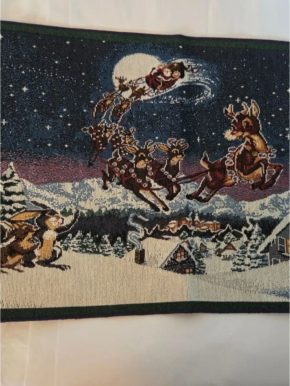 Christmas Santa Sleigh Tapestry Table Runner Winter Cottagecore Lodge Decor